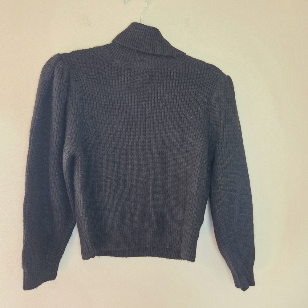J. Crew Black Puff Sleeve Turtleneck Alpaca and Wool Blend Sweater